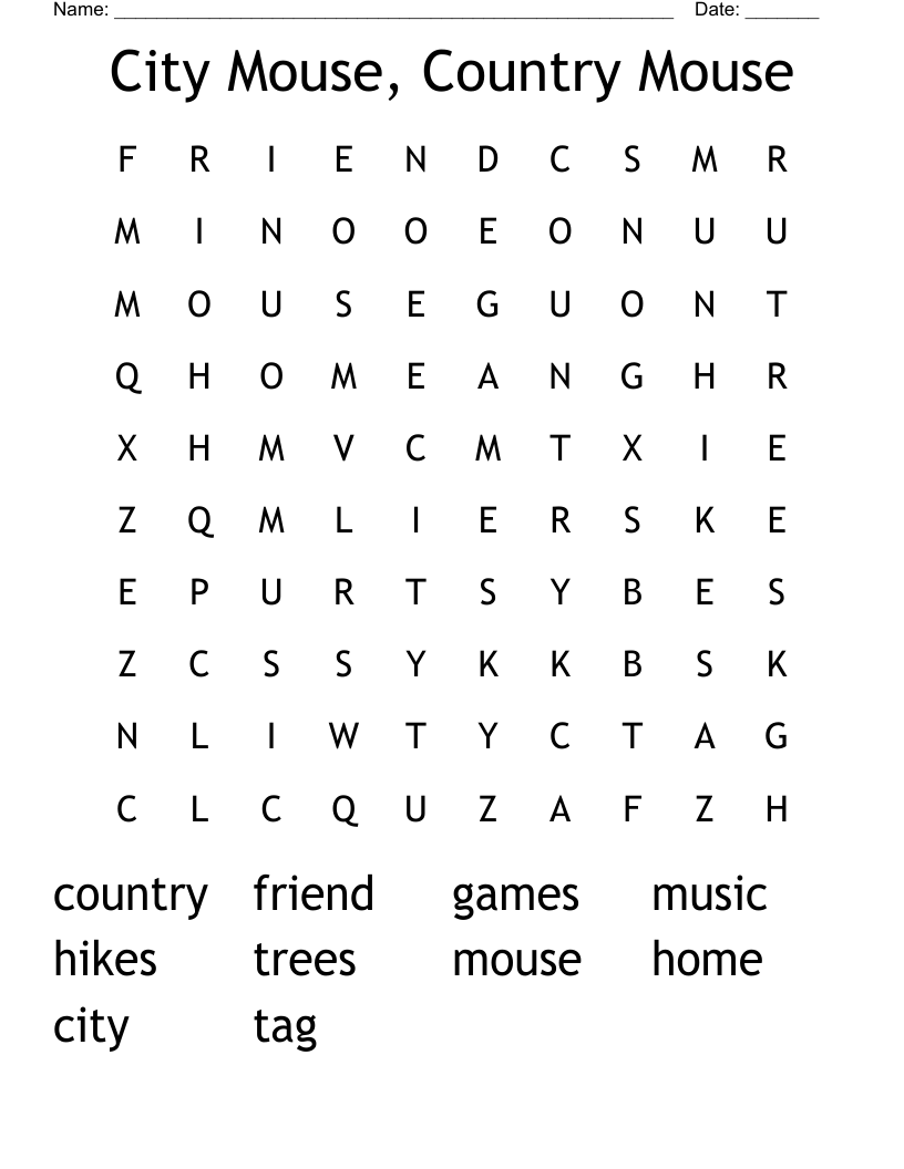 City Mouse, Country Mouse Word Search