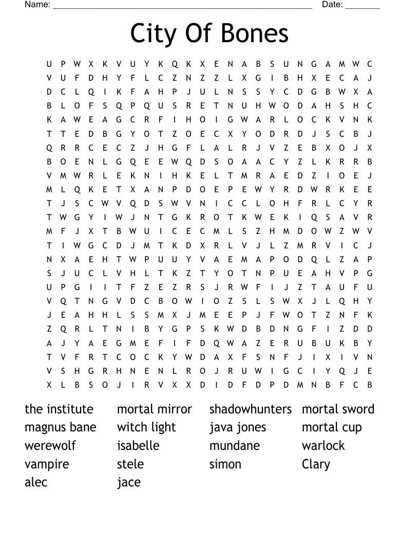 City Of Bones Word Search