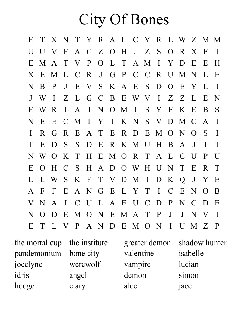 City Of Bones Word Search