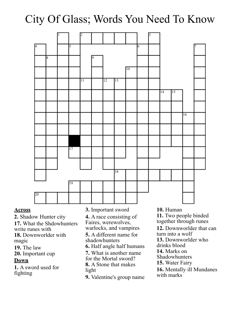 City Of Glass; Words You Need To Know Crossword