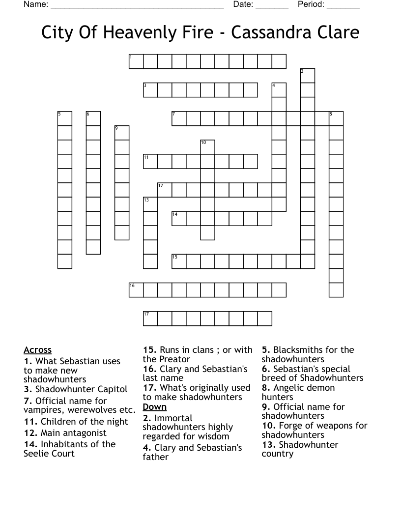 City Of Heavenly Fire - Cassandra Clare Crossword