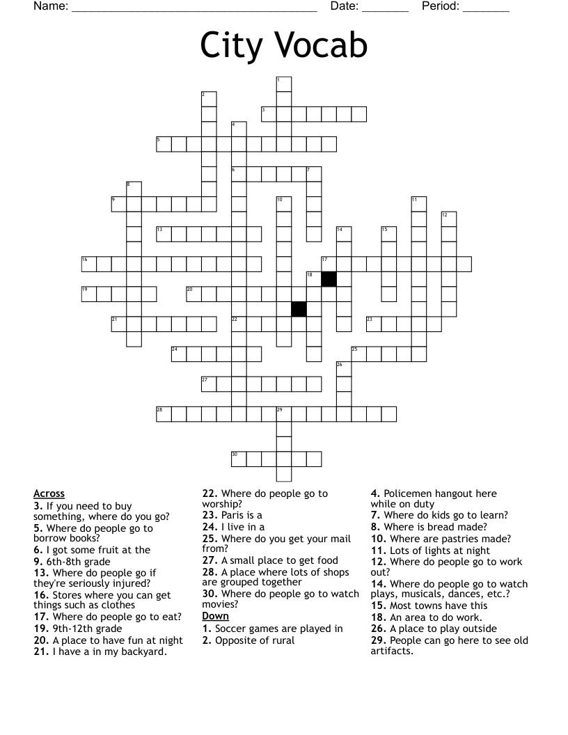 City Vocab Crossword