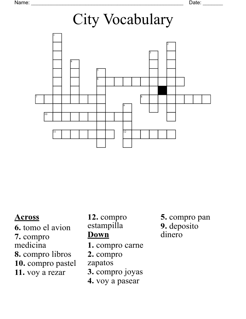 City Vocabulary Crossword