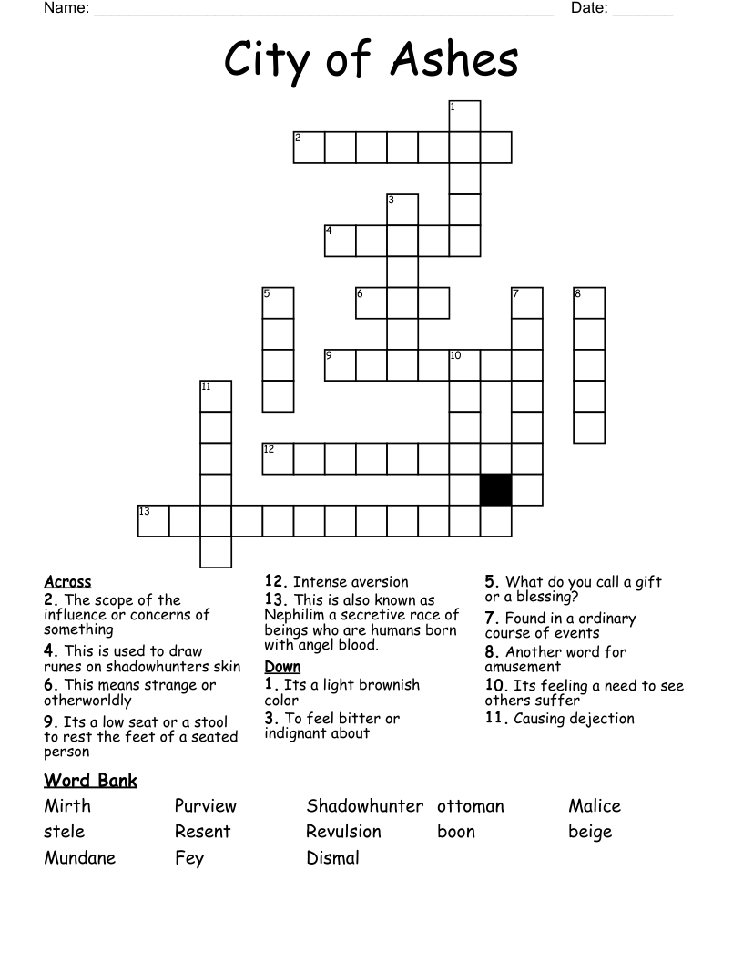 City of Ashes Crossword
