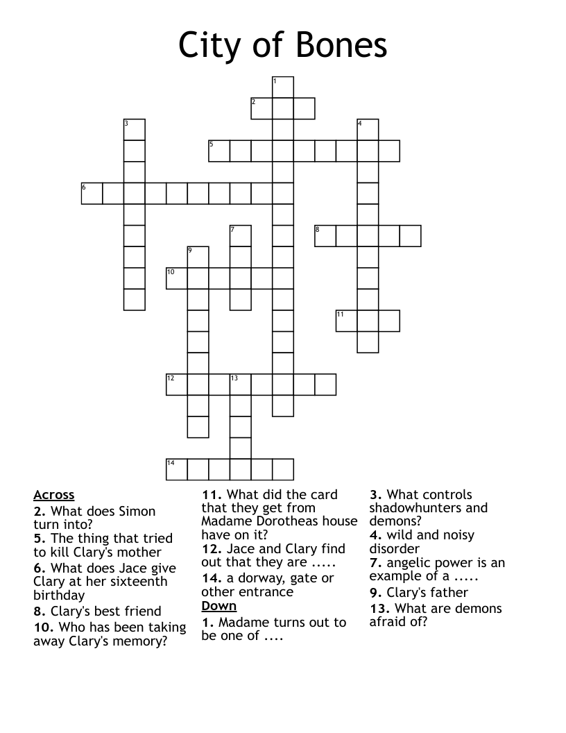 City of Bones Crossword