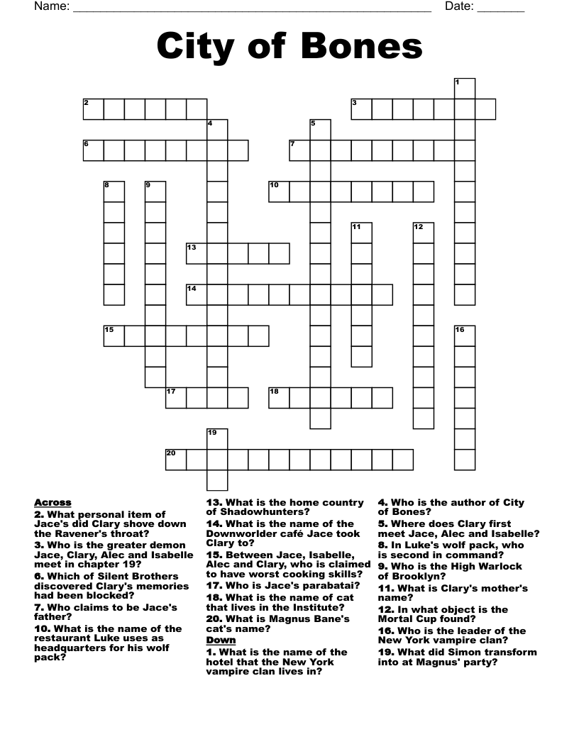 City of Bones  Crossword