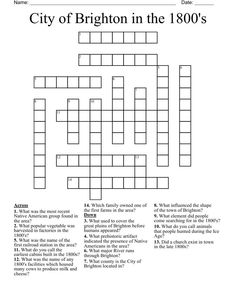 City of Brighton in the 1800's Crossword