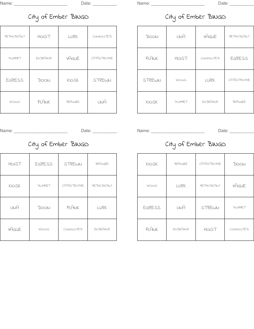 City of Ember BINGO