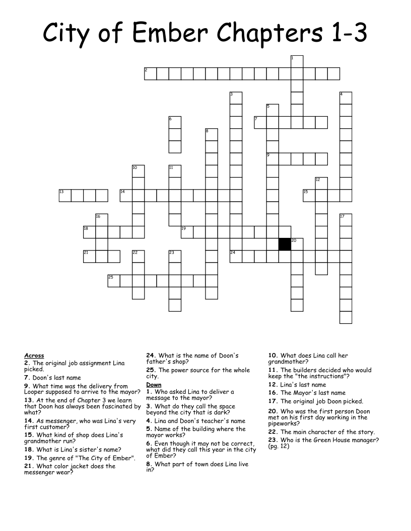 City of Ember Chapters 1-3 Crossword