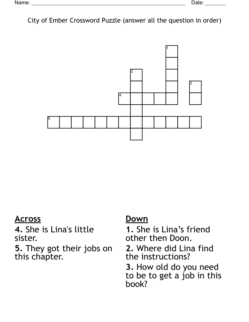 City of Ember Crossword Puzzle (answer all the question in order)  