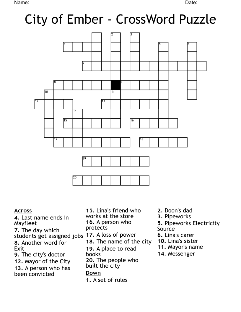 City of Ember - CrossWord Puzzle