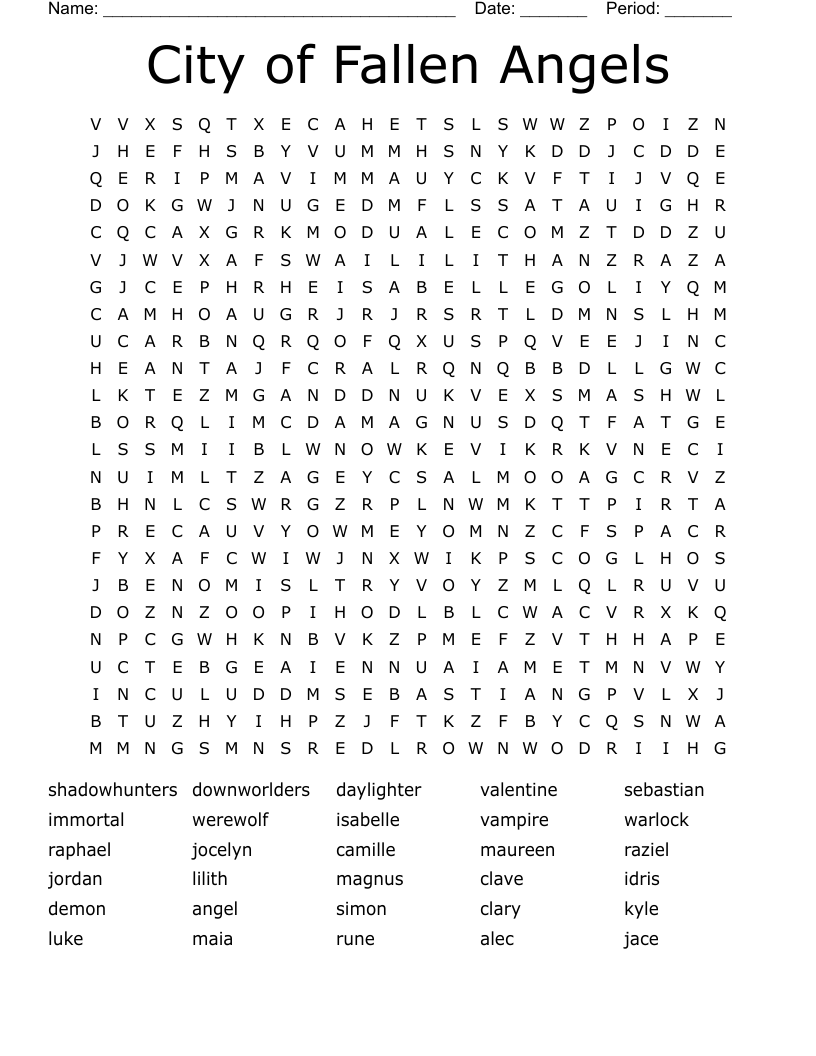 City of Fallen Angels Word Search