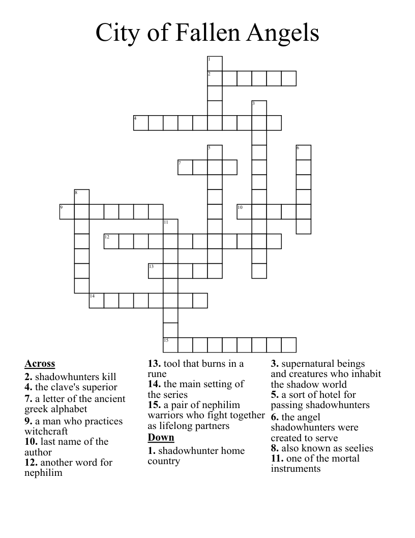 City of Fallen Angels Crossword