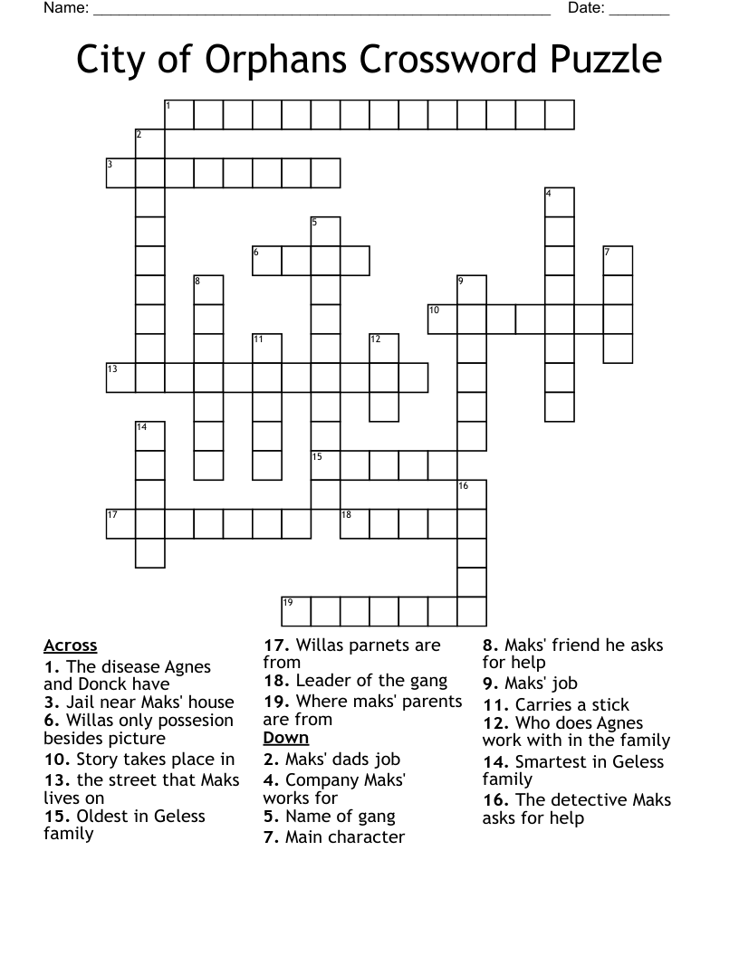 City of Orphans Crossword Puzzle