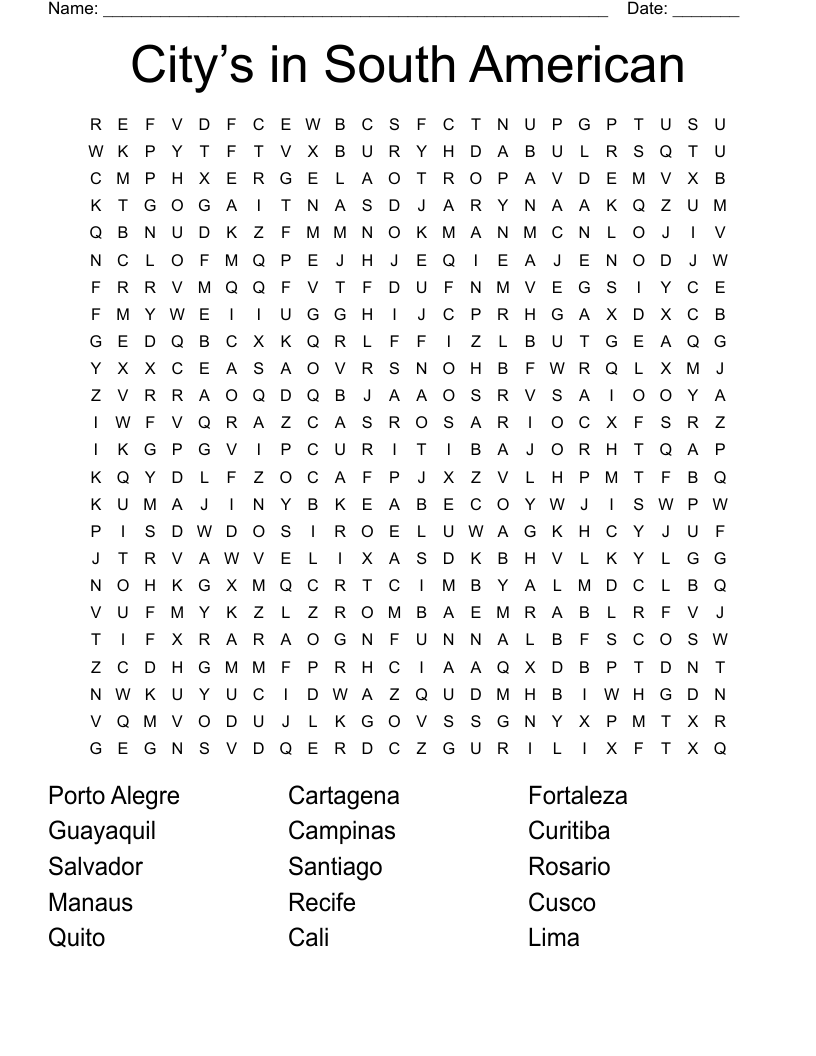 City’s in South American  Word Search