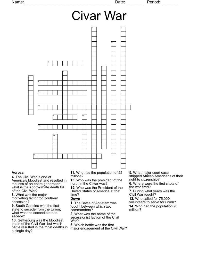 Civar War Crossword