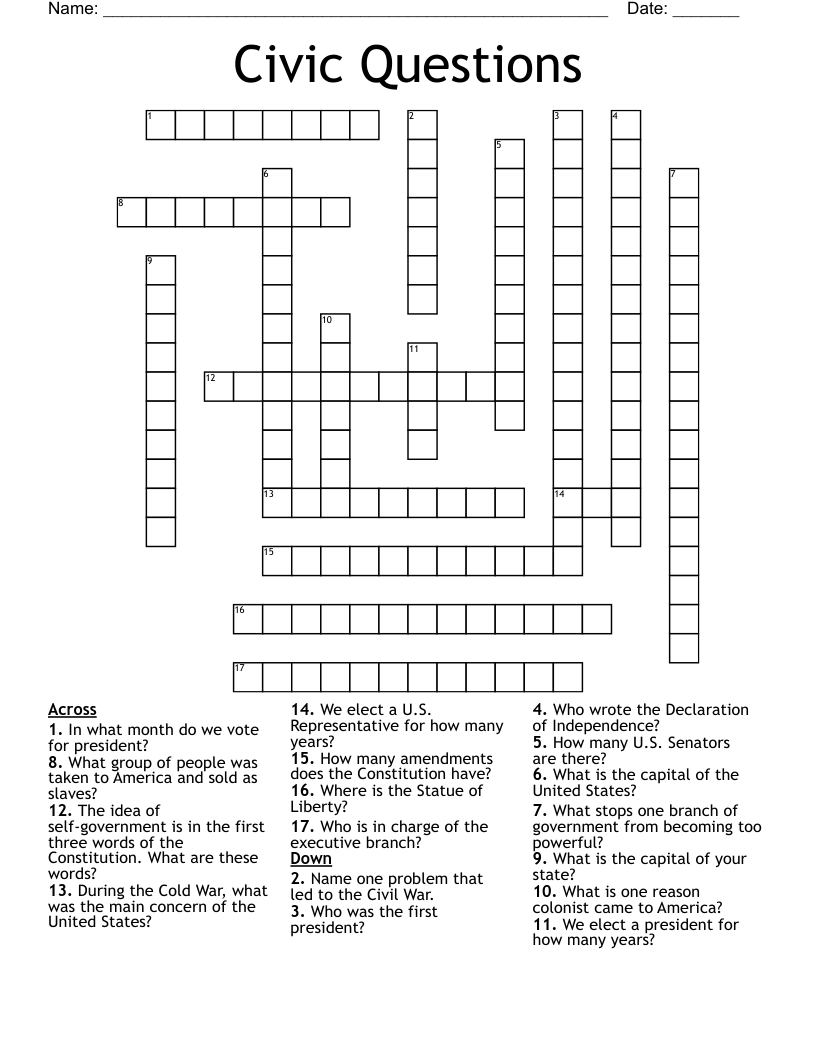 Civic Questions Crossword