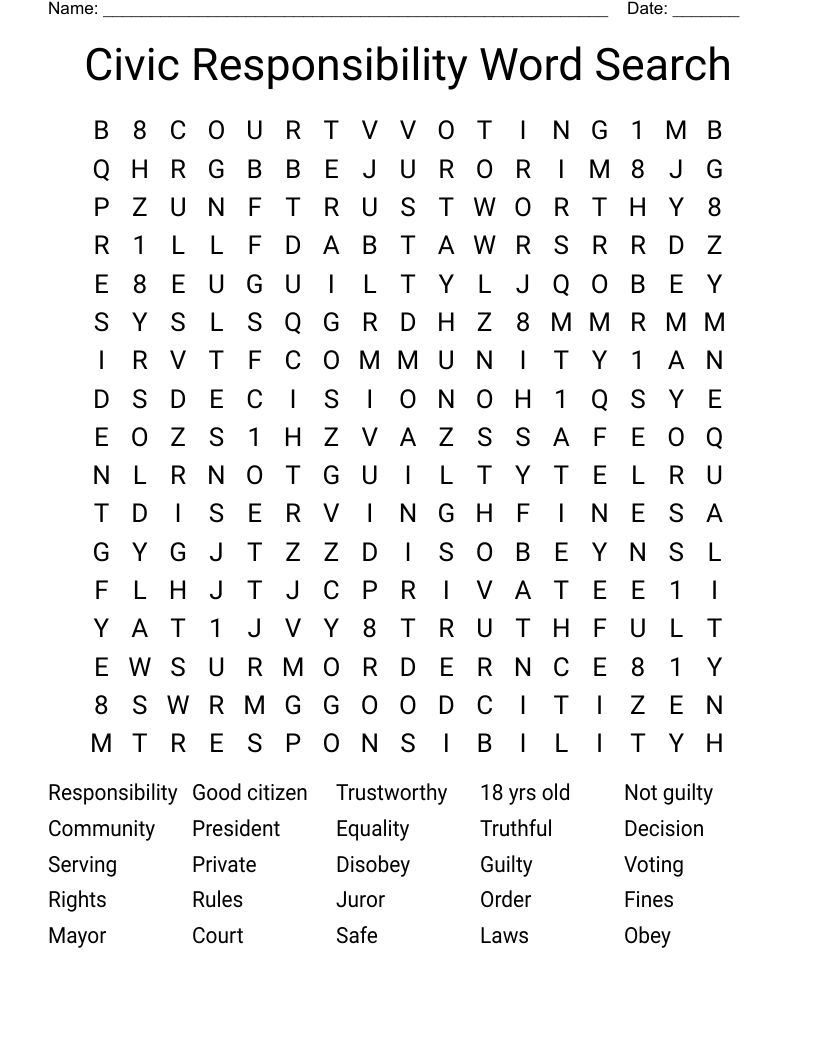 Civic Responsibility Word Search
