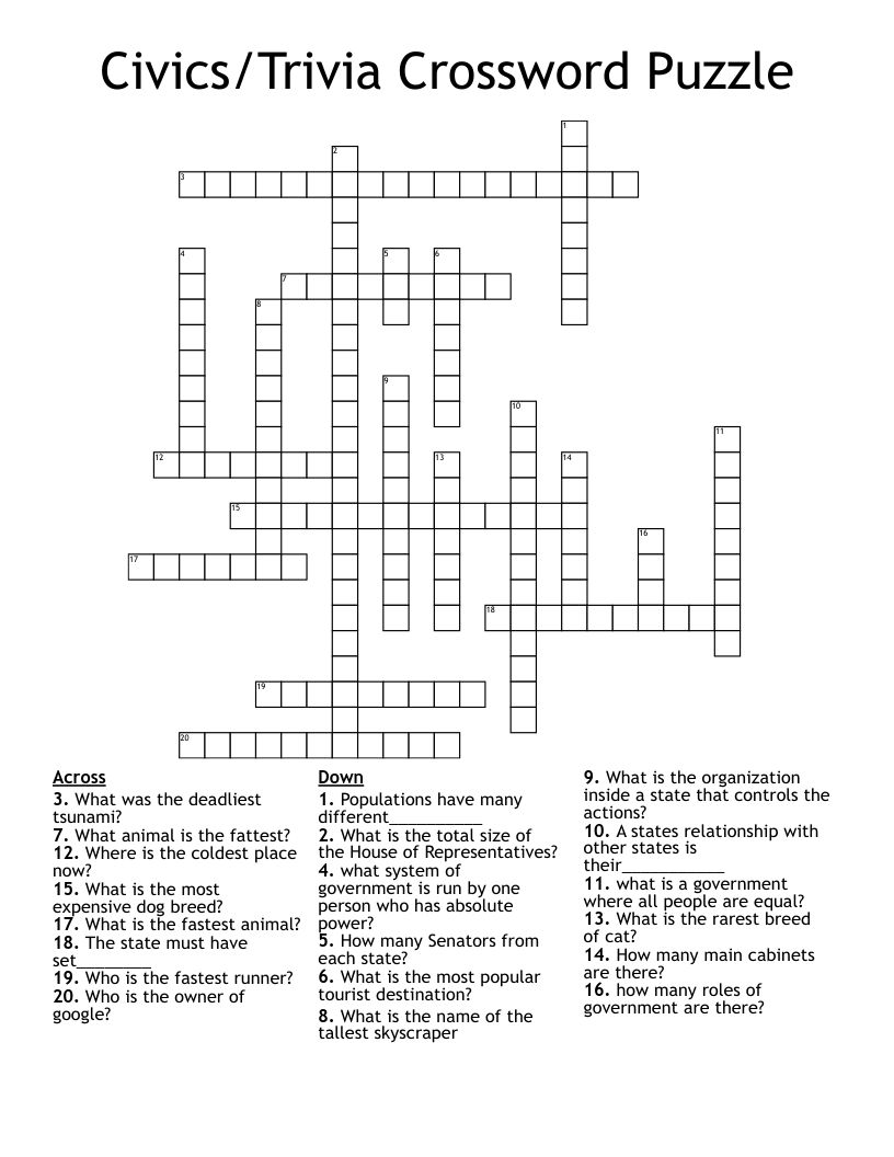 Civics/Trivia Crossword Puzzle 
