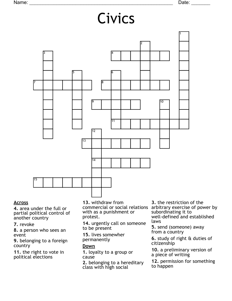 Civics Crossword