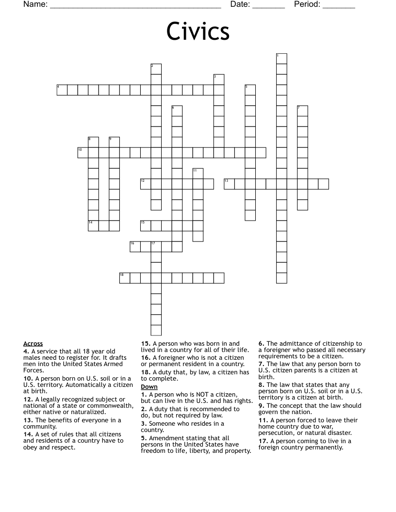 Civics Crossword