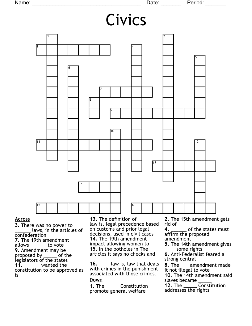Civics Crossword