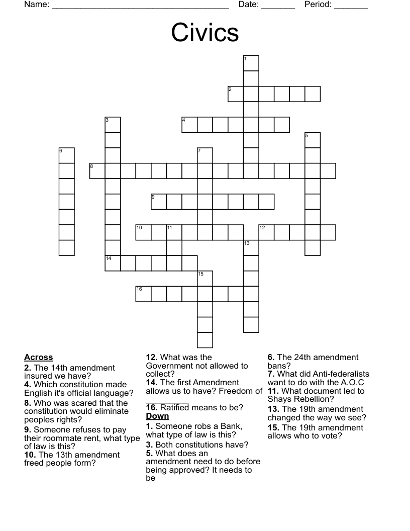 Civics Crossword