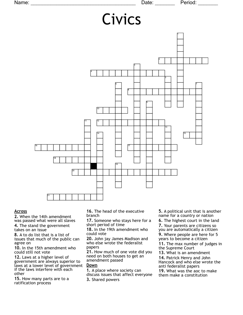 Civics Crossword