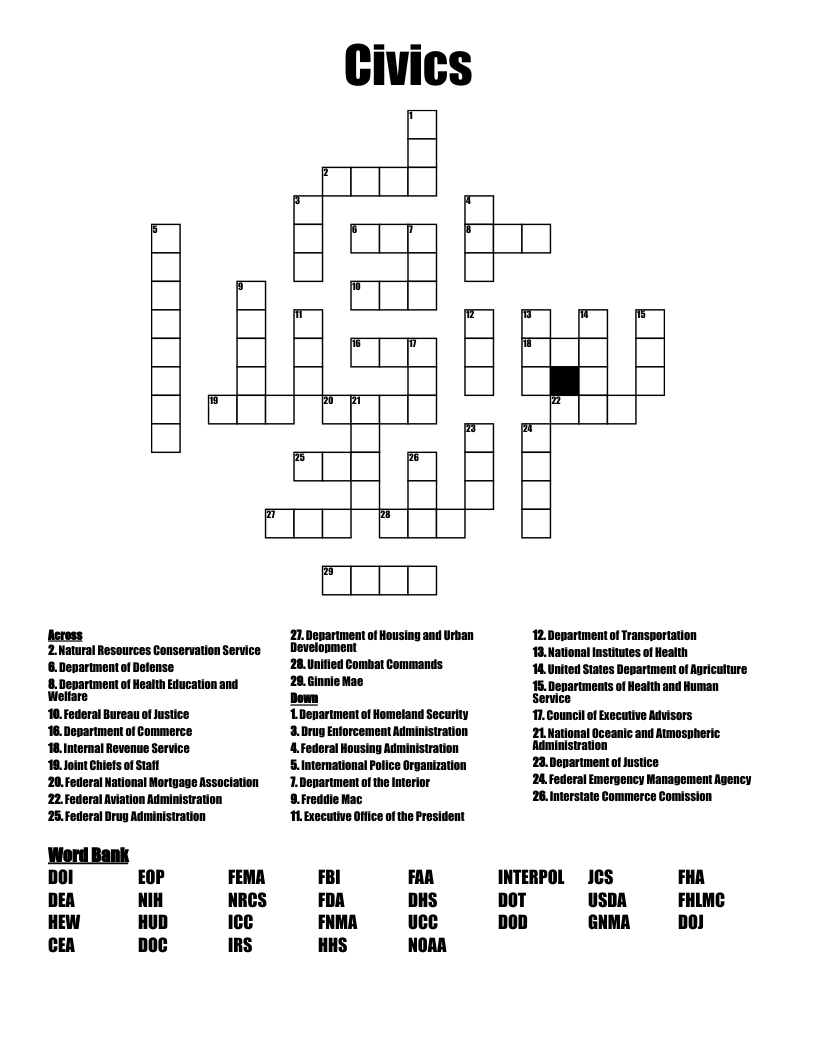 Civics Crossword