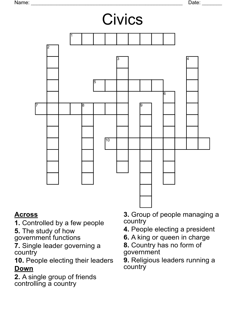 Civics Crossword