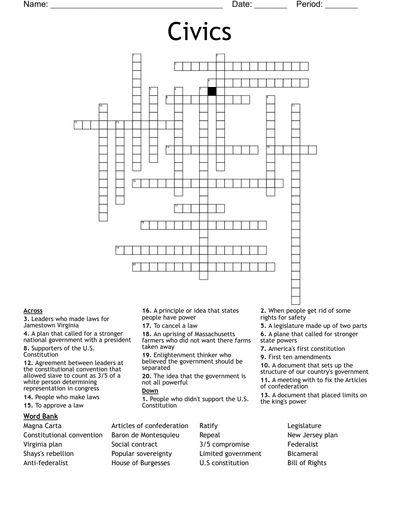 Civics Crossword