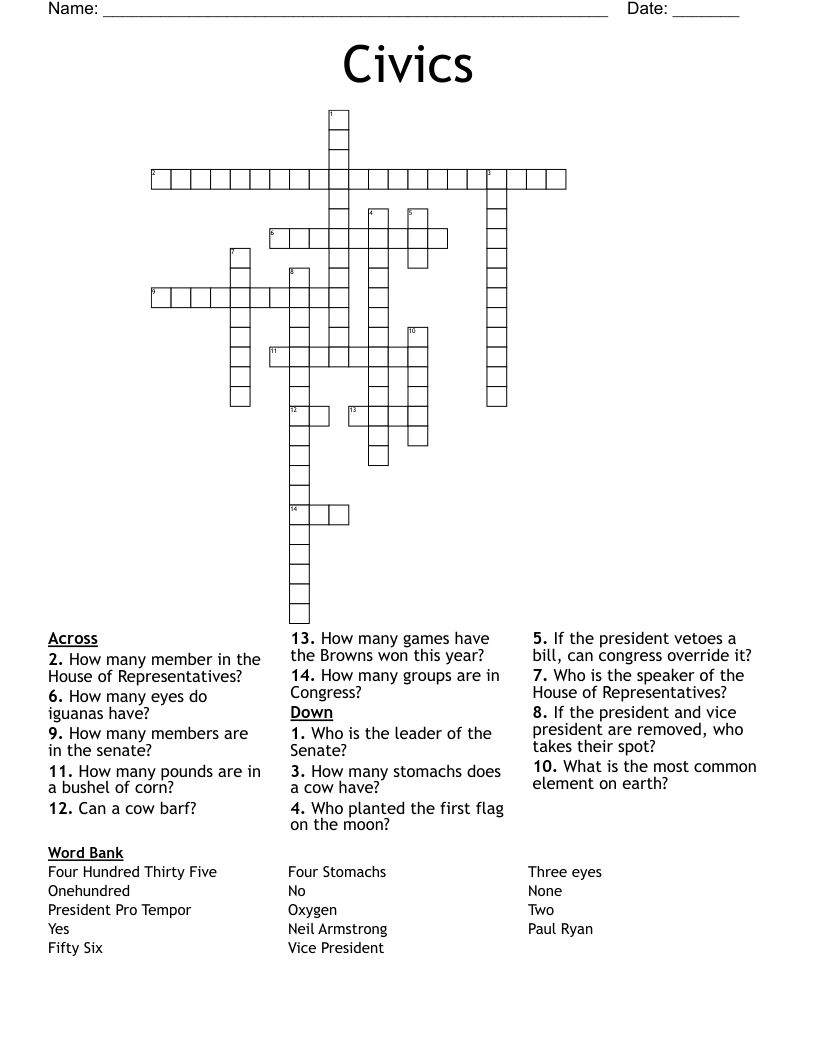 Civics Crossword