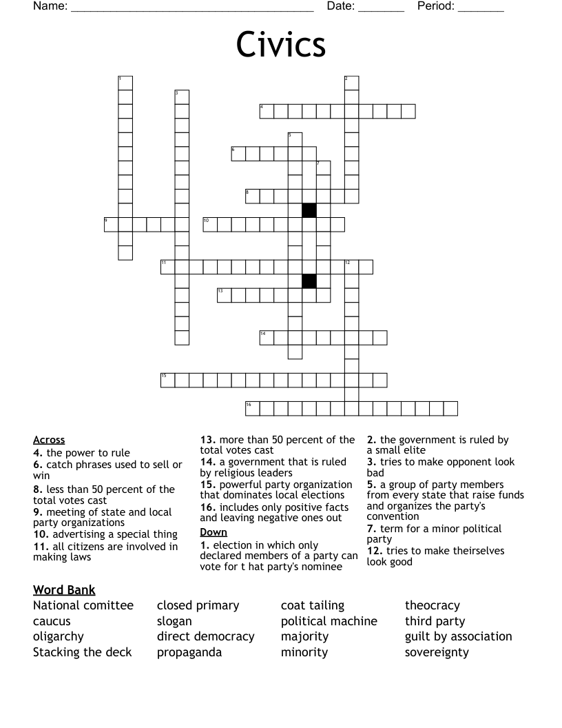 Civics Crossword