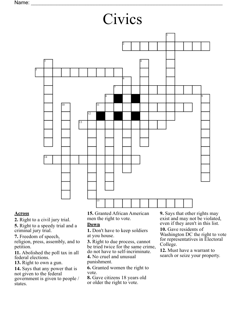 Civics Crossword