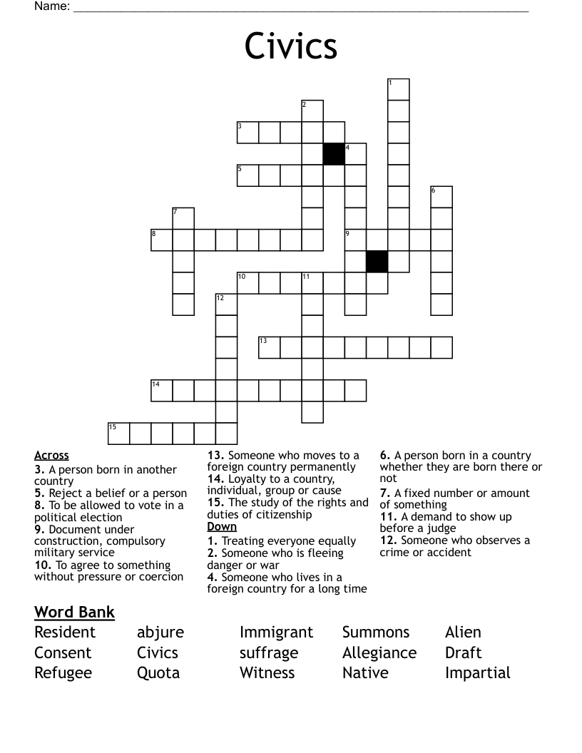 Civics Crossword