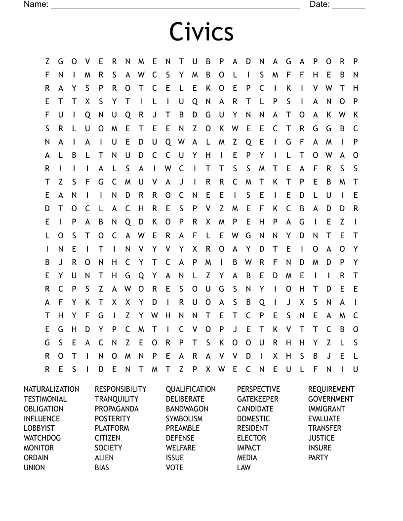 Civics Word Search