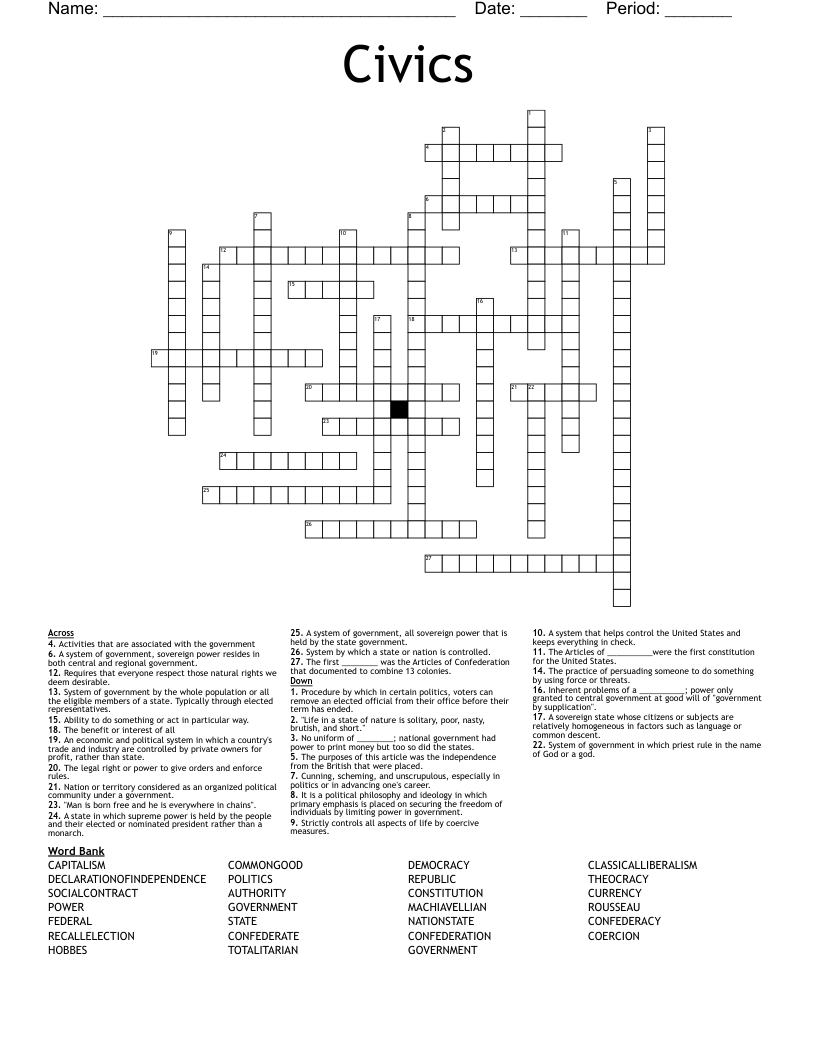 Civics Crossword