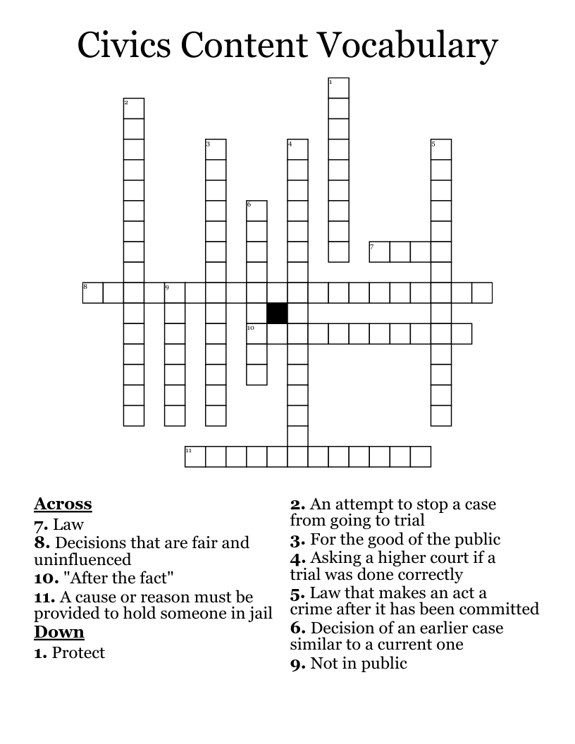 Civics Content Vocabulary Crossword