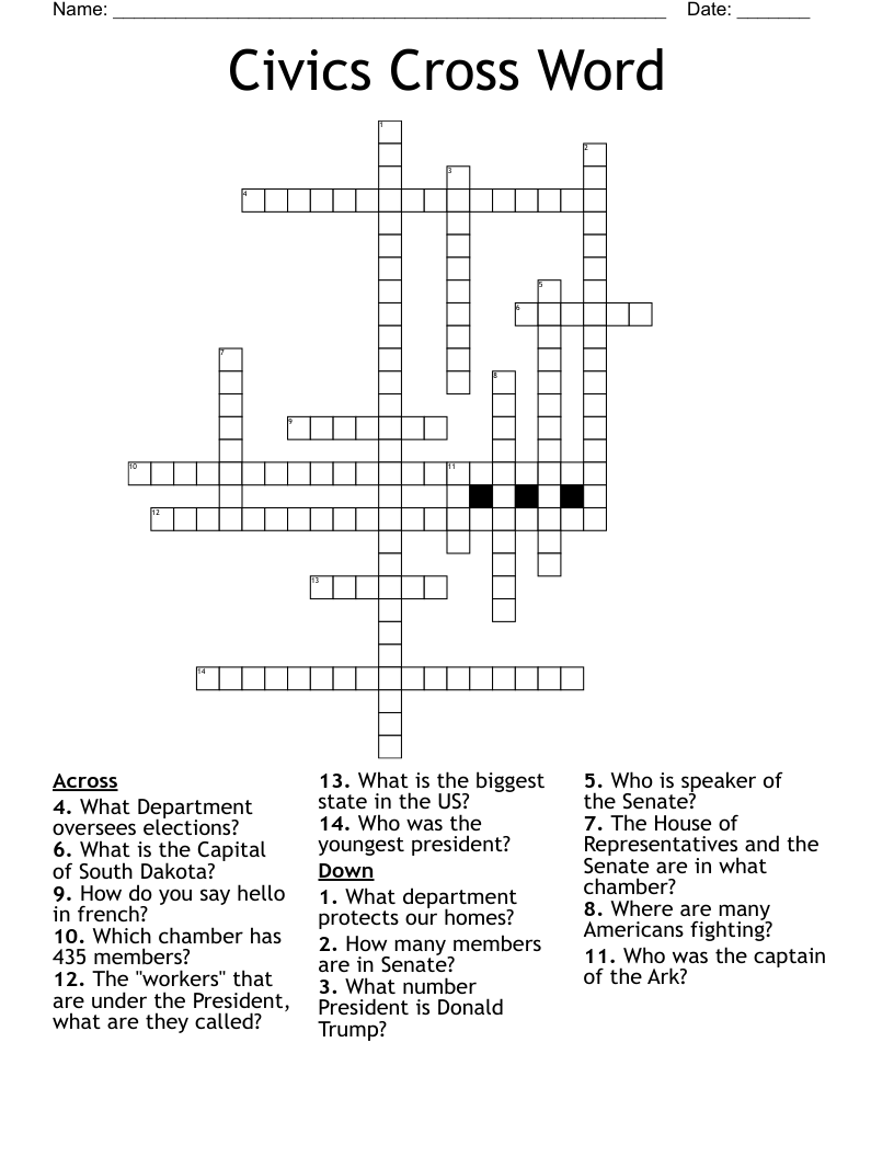 Civics Cross Word