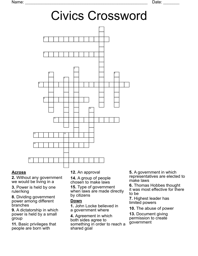 Civics Crossword