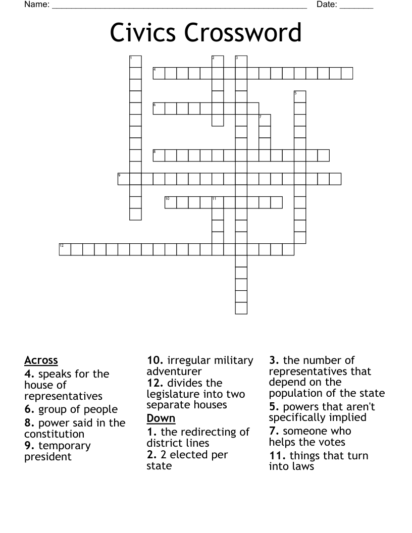 Civics Crossword