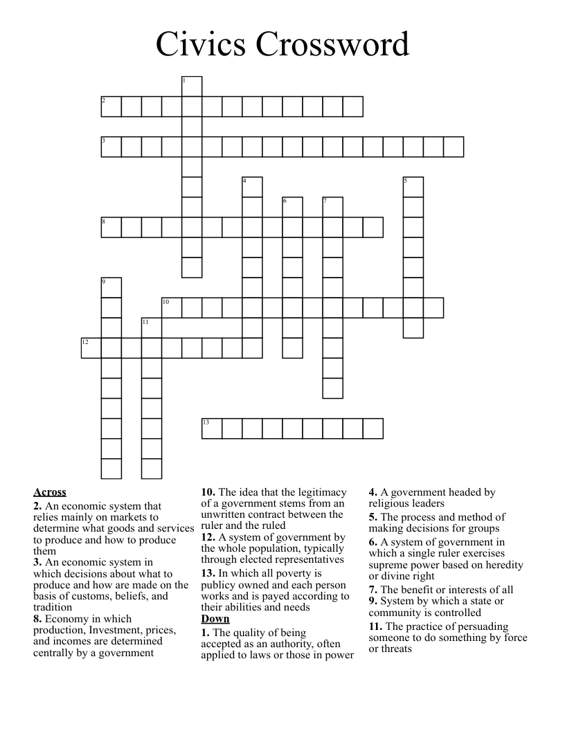 Civics Crossword