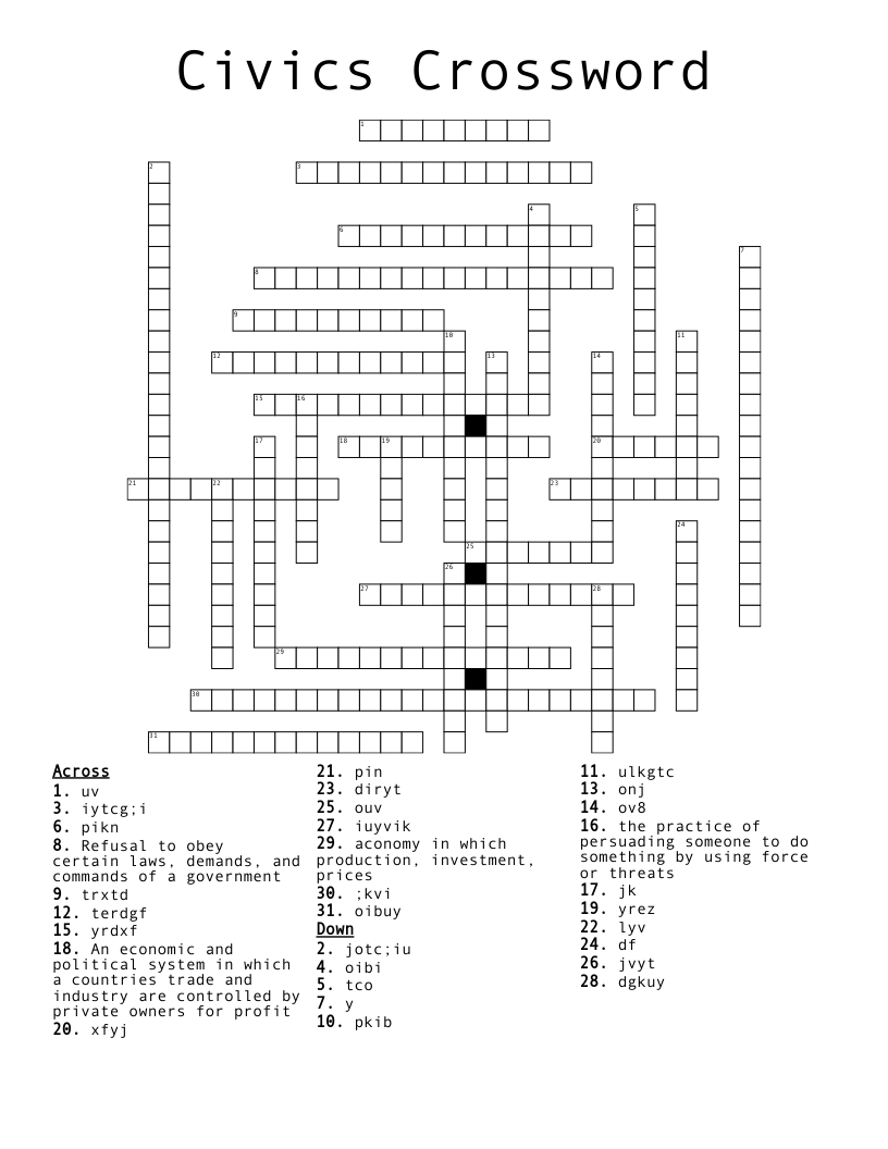 Civics Crossword