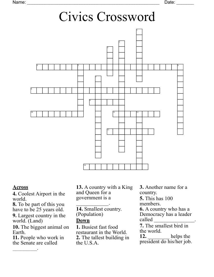 Civics Crossword