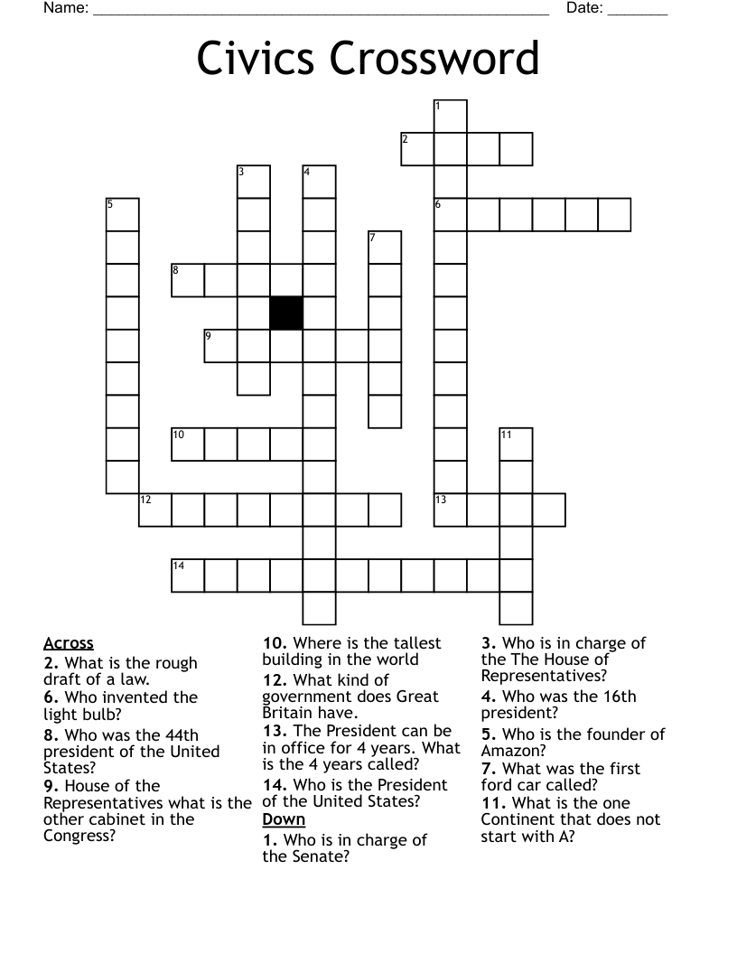 Civics Crossword