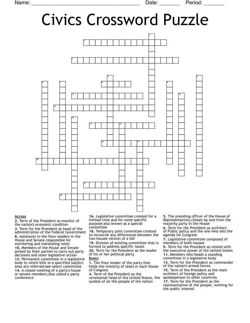 Civics Crossword Puzzle