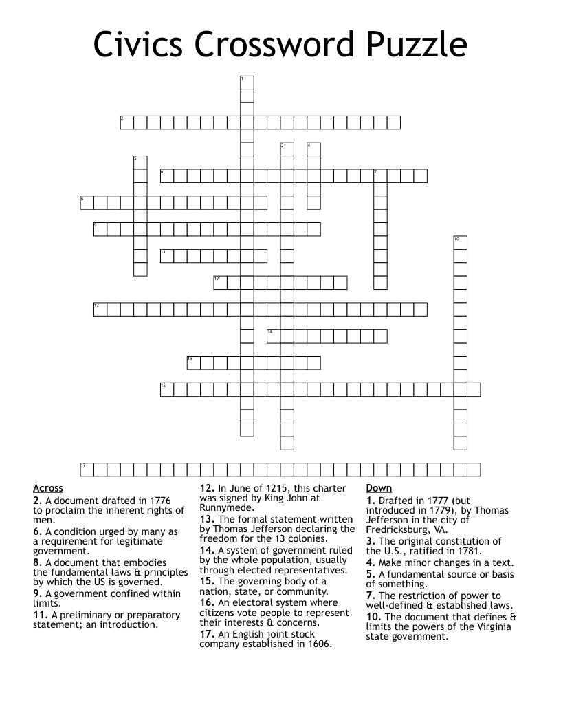 Civics Crossword Puzzle