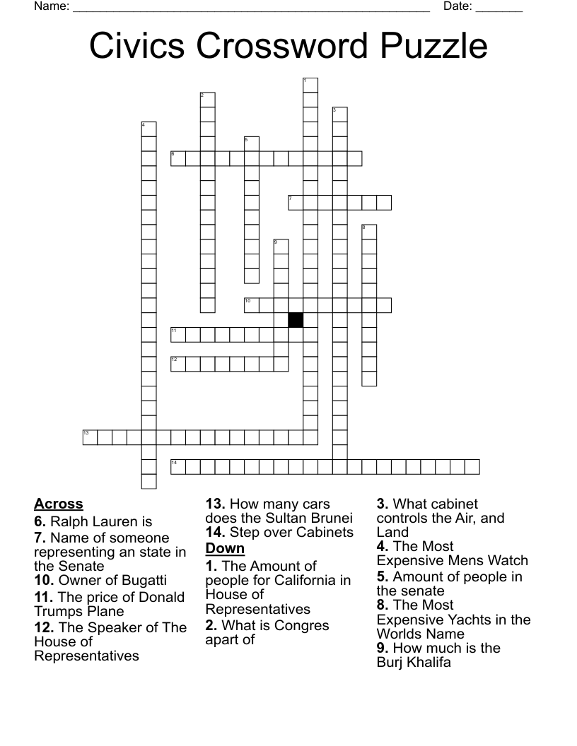 Civics Crossword Puzzle