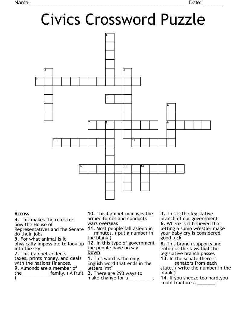 Civics Crossword Puzzle