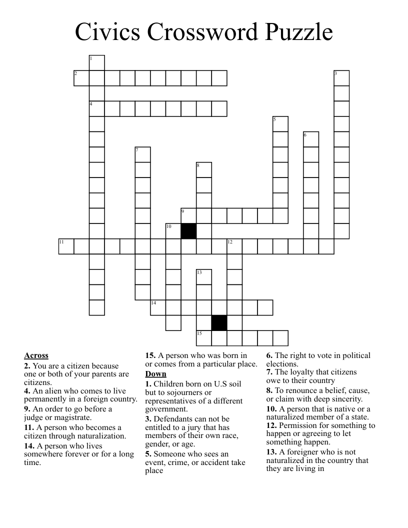 Civics Crossword Puzzle